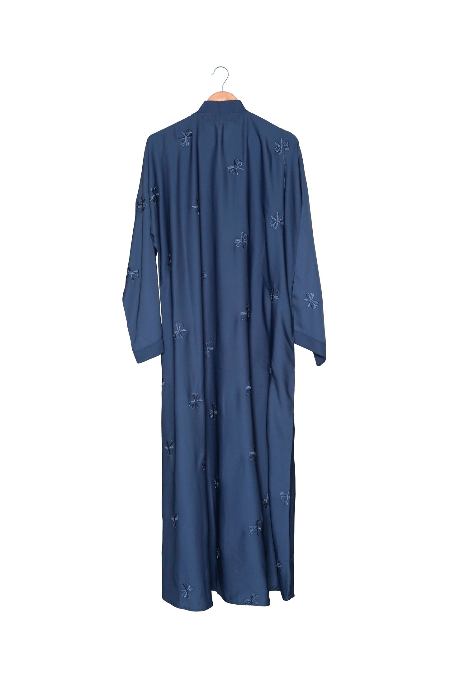 Slate Blue Abaya with Floral Embroidery
