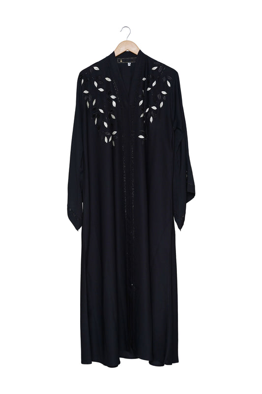 Black Abaya with Collar Floral Embroidery