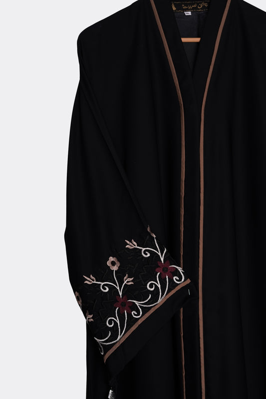 Black Open Abaya Embroidery