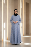 Chiffon_Striped_Blue_Red_Ruffled_Maxi_Dress_Elegant_Cap_Sleeve_Abaya