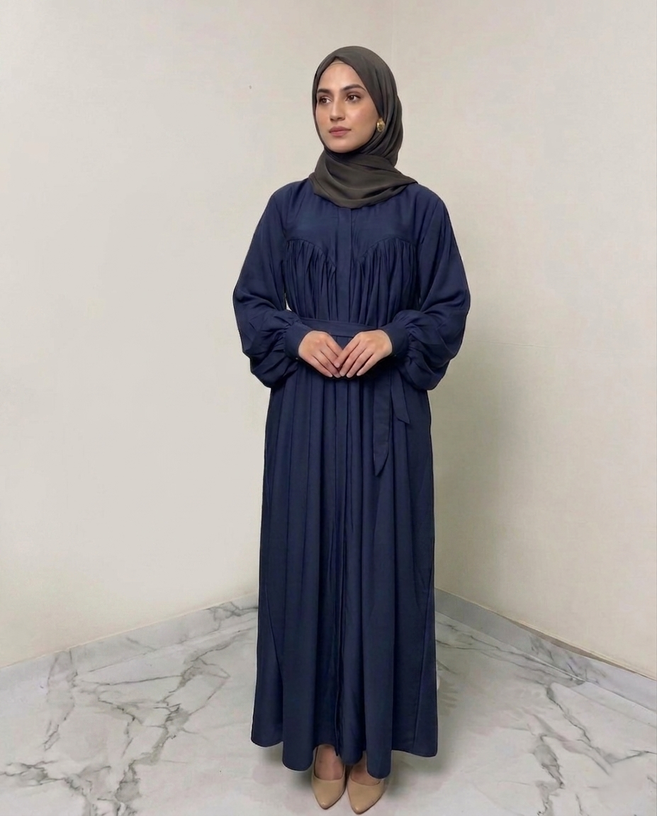 Classic Navy Modest Wear Pleated Abaya