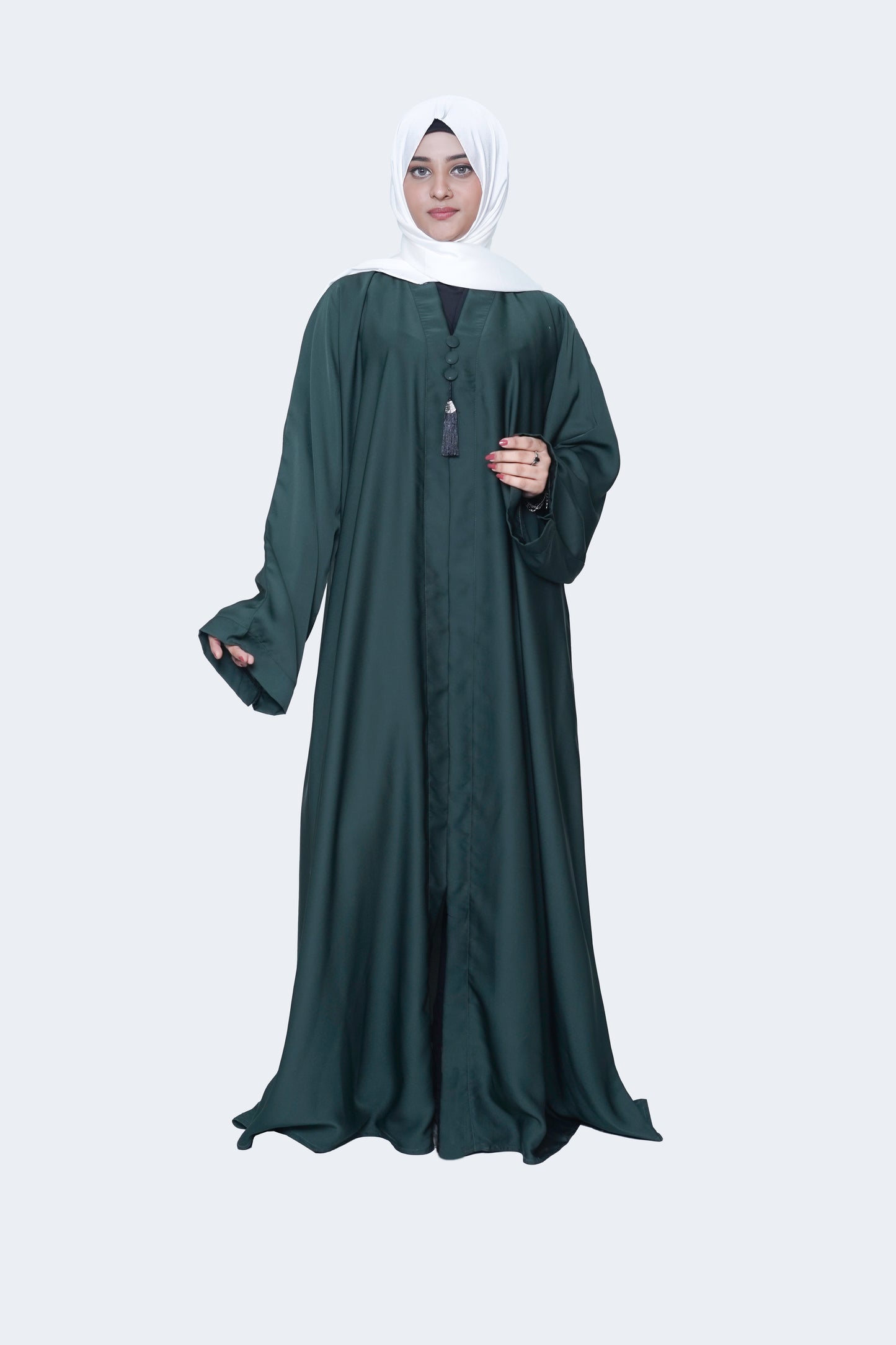 Elegant Forest Green Open Abaya-4