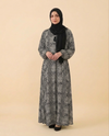 Elegant Black & White Nida Georgette Maxi Abaya with Geometric Print
