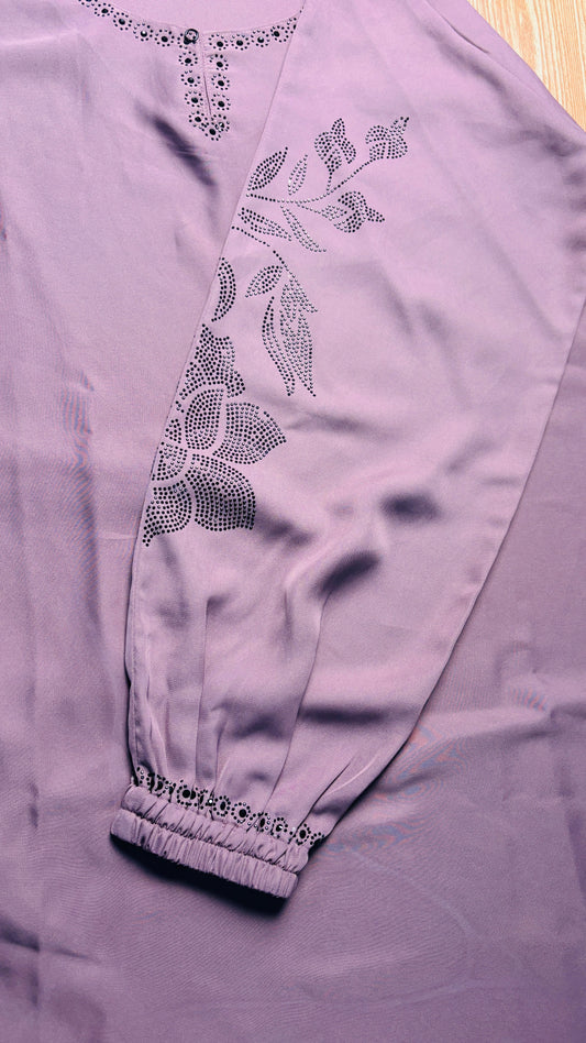 Luxury Dusty Rose Maxi Abaya | Floral Embroidery & Beading - Festive Wear