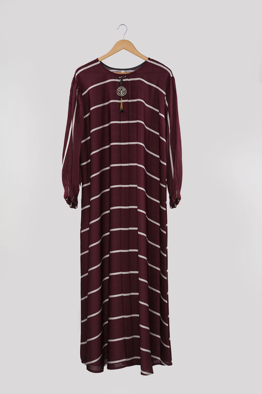 Maroon Striped Zoom Abaya
