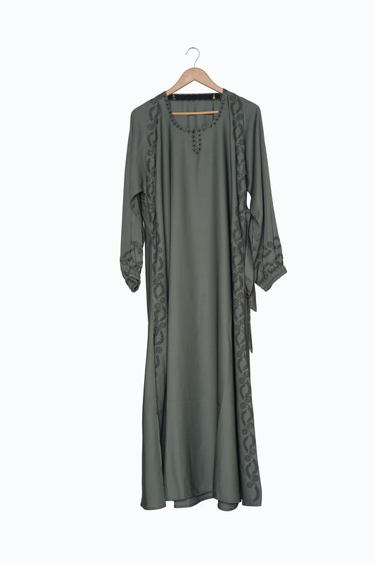 Olive Green Abaya with Black Embroidery