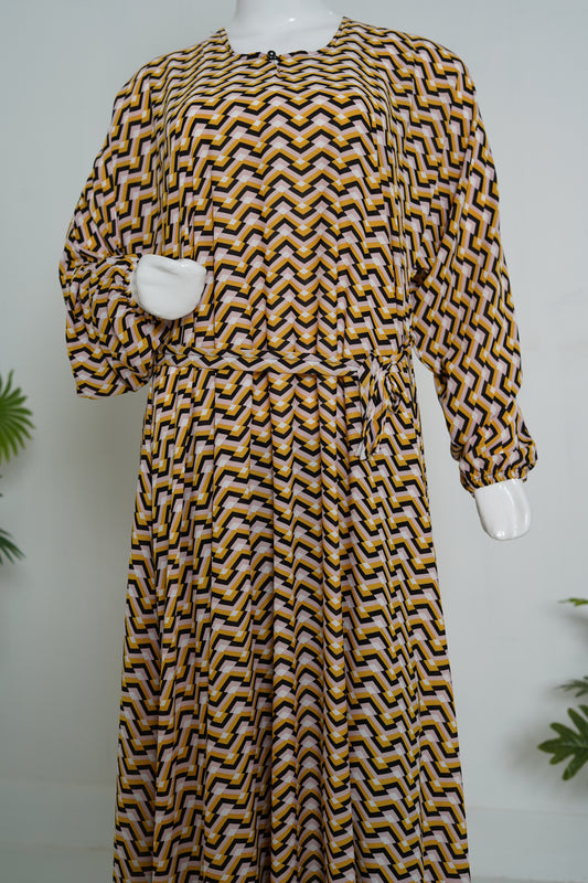 brown-yellow-zigzag-printed-abaya-pocket summer online abaya detail