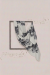 Floral scarf draped over a rectangular frame on a light pink background with musical notes.