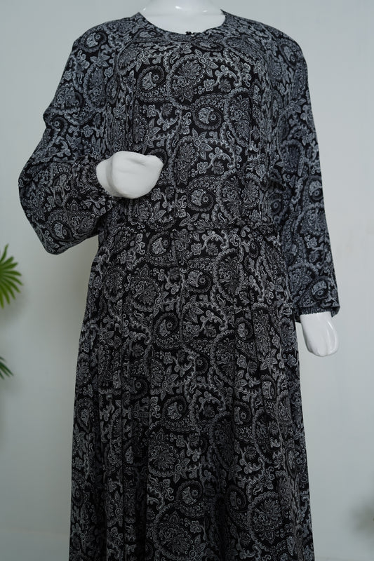 summer-black-floral-printed-abaya-pocket| online abaya pakistan