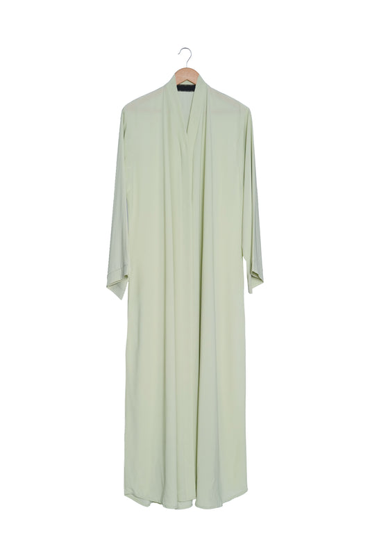 Soft Pistachio Green Open Abaya | Essential Drape Kimono Cardigan | Modest Solid Colour Cover-Up
