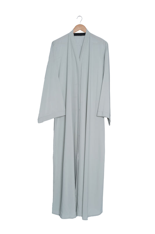 Soft Dove Grey Open Abaya | Essential Modest Layering Kimono | Minimalist Solid Colour Cover-Up