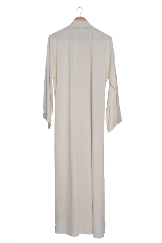 Classic Cream Open Abaya | Essential Umrah & Hajj Modest Wear | Elegant Solid Colour Kimono