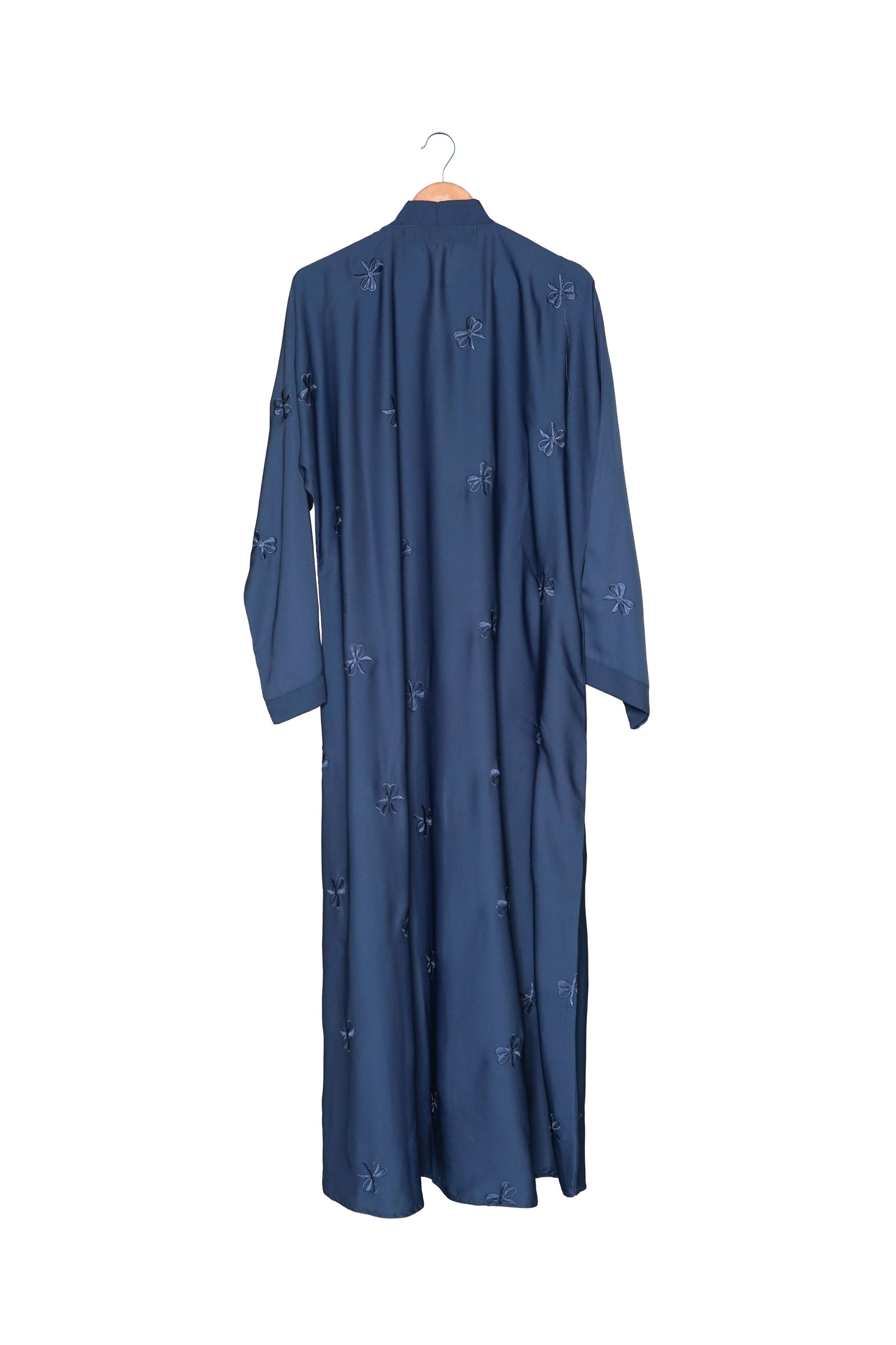 Slate Blue Abaya with Floral Embroidery