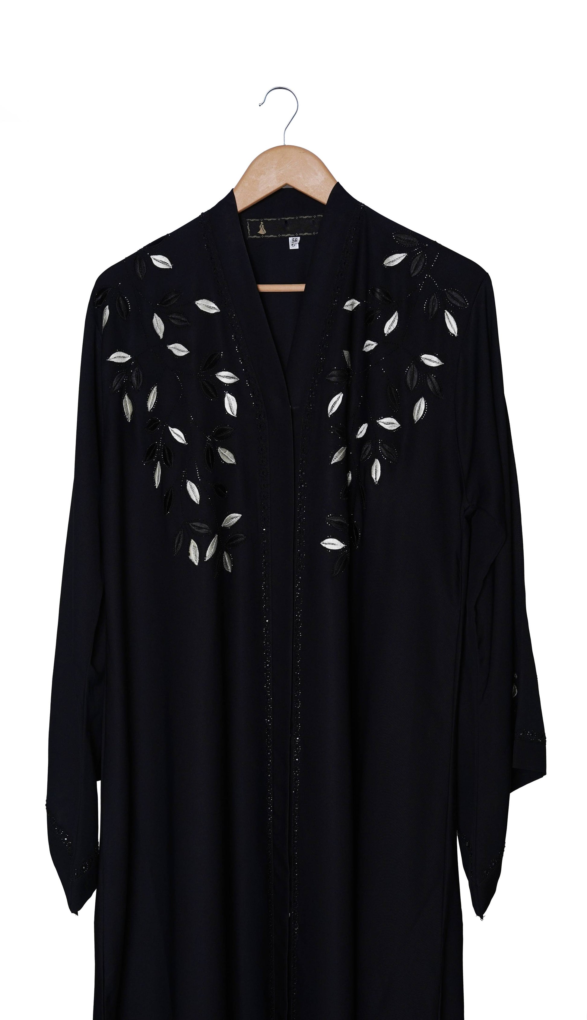 Black Abaya Collar Floral Embroidery