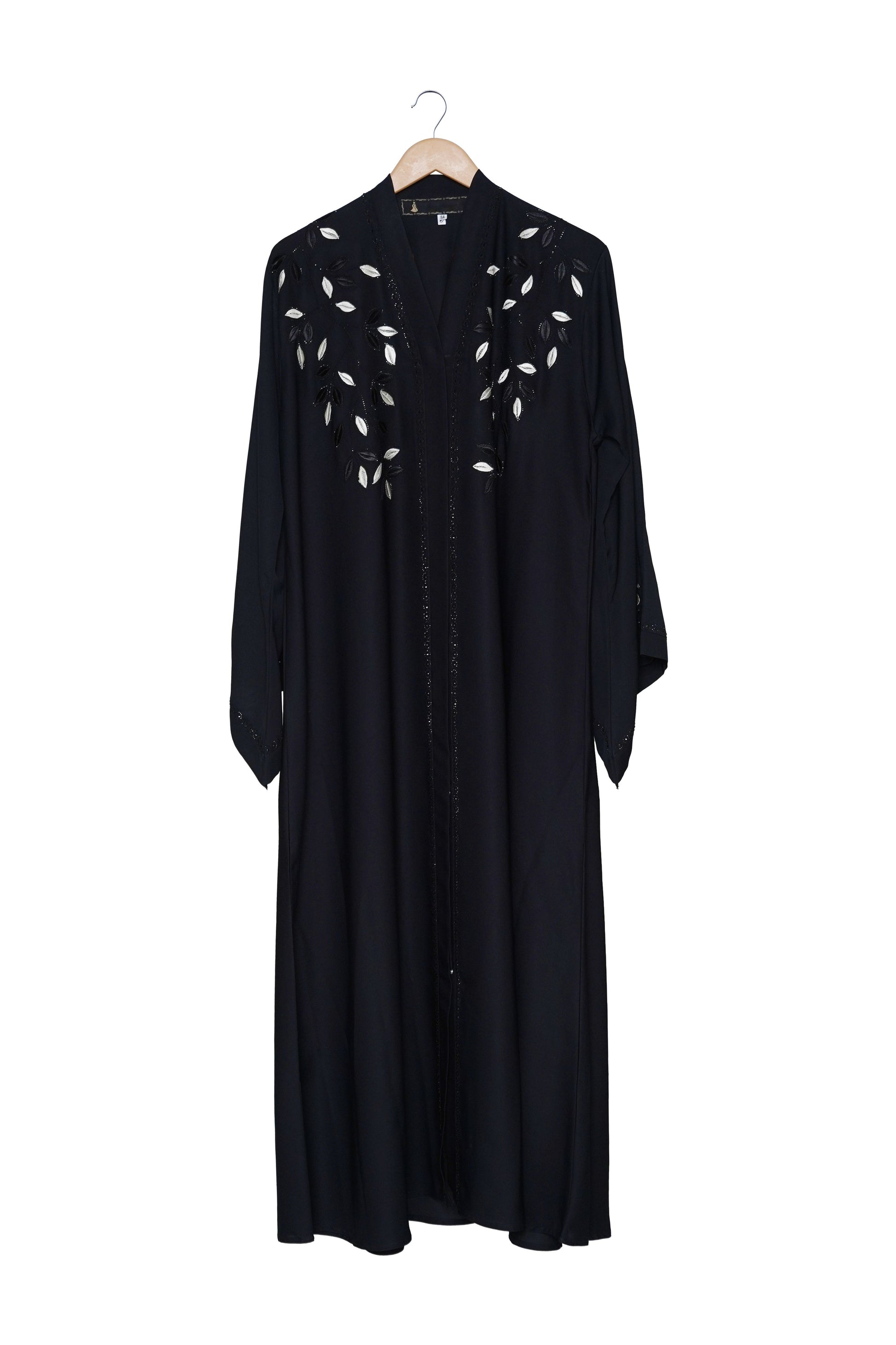 Black Abaya with Collar Floral Embroidery