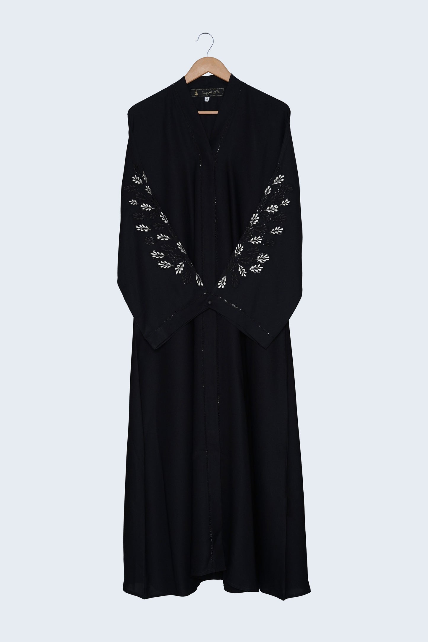 Black Abaya with Silver Leaf Embroidery Sleeves