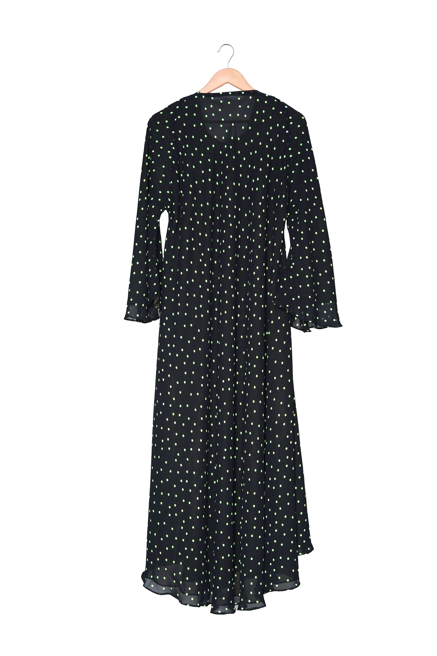 Black & Neon Green Polka Dot Pleated Maxi Dress