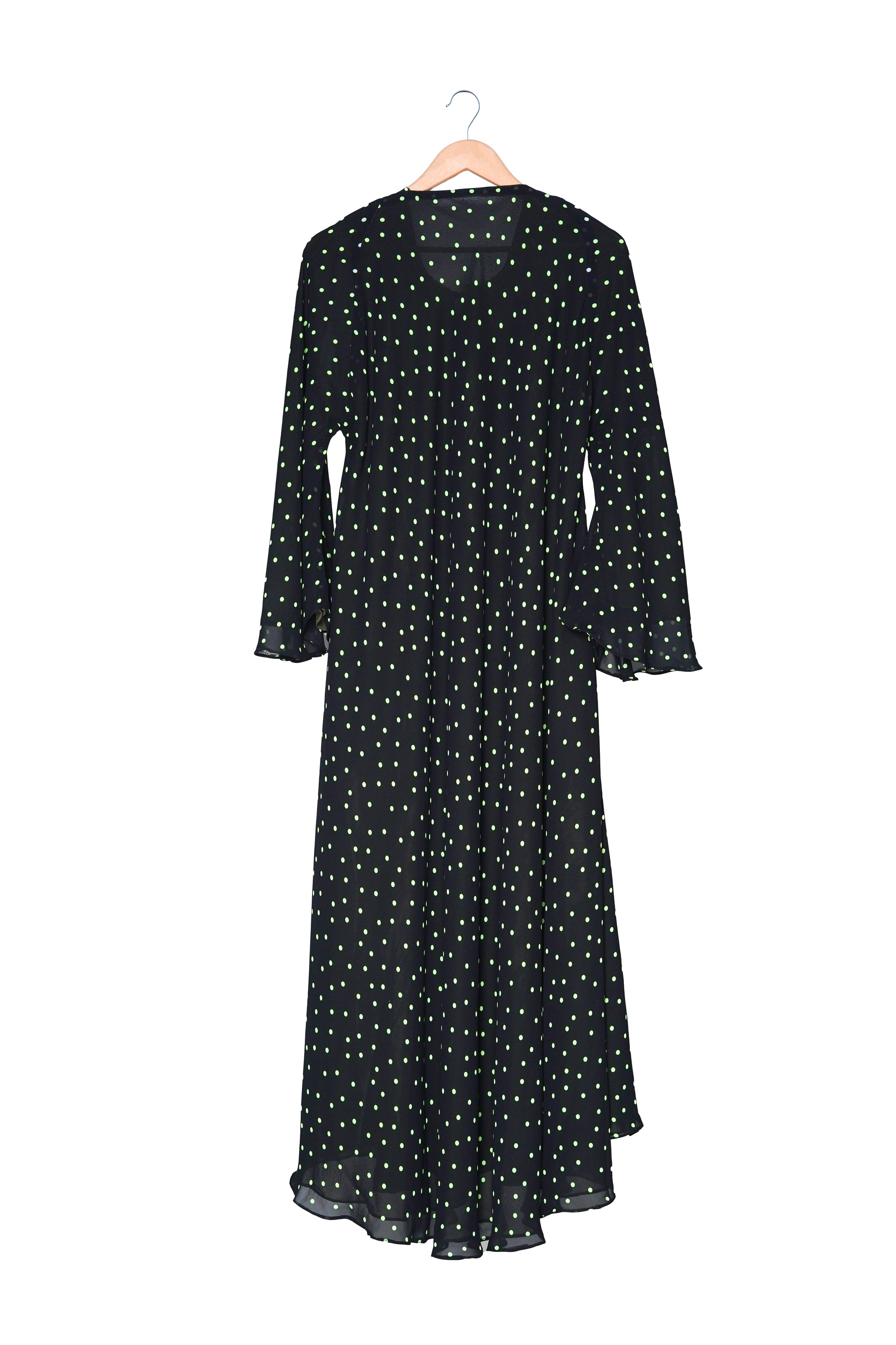 Black & Neon Green Polka Dot Pleated Maxi Dress