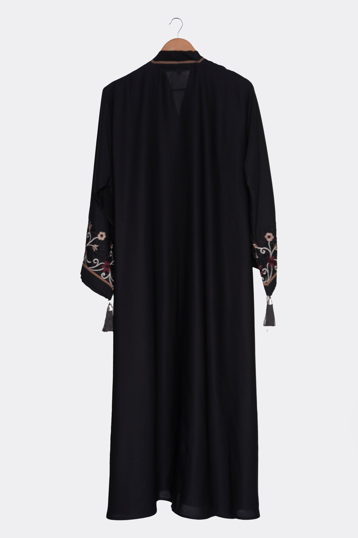 Black Open Abaya Embroidery