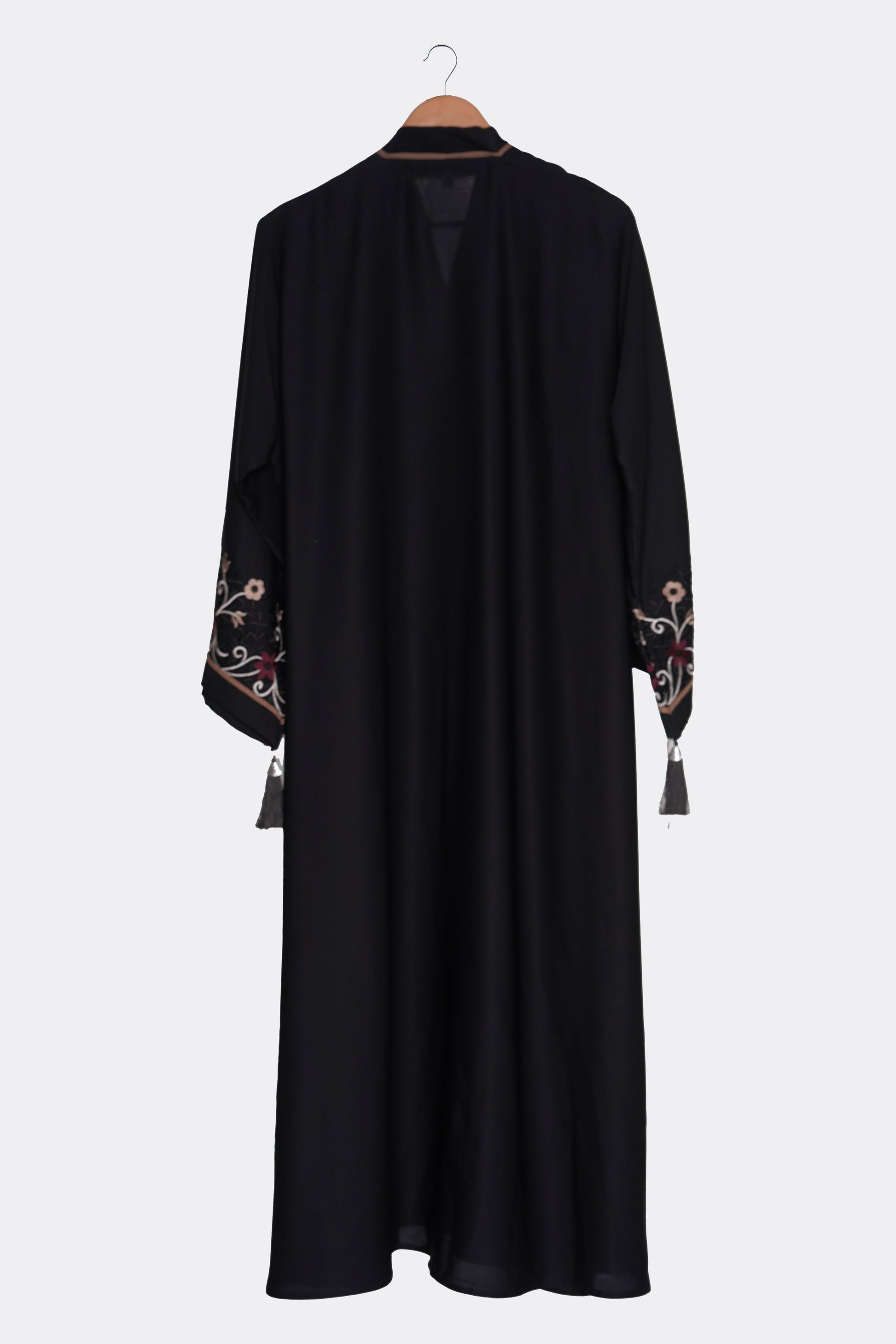 Black Open Abaya Embroidery