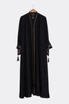 Black Open Abaya with Sleeve Embroidery