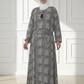Elegant Black & White Nida Georgette Maxi Abaya with Geometric Print