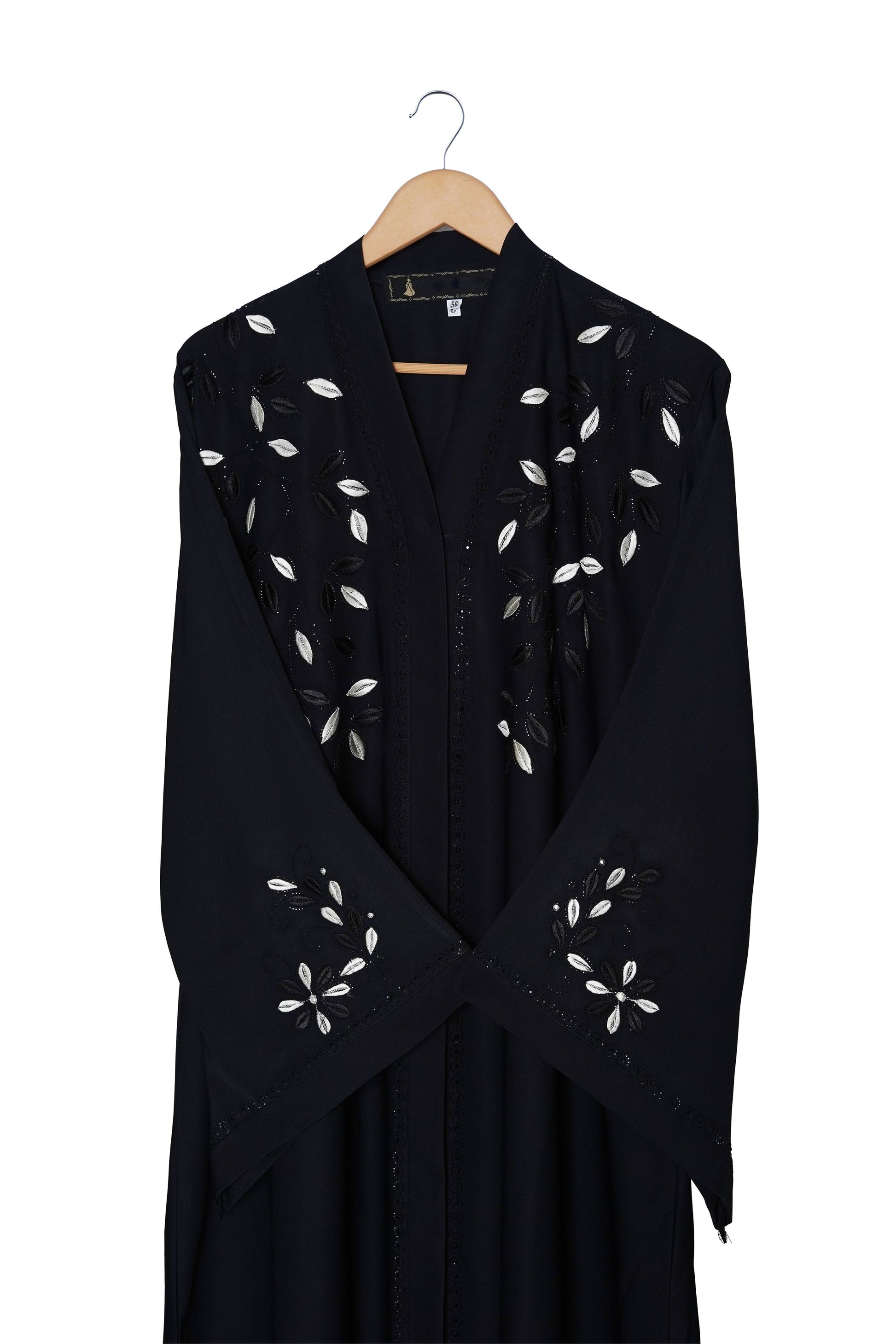 Black Abaya Collar Floral Embroidery