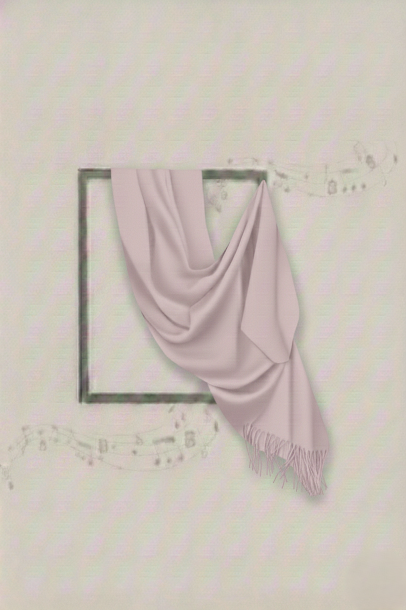 Light purple scarf draped over a green frame on a light gray background