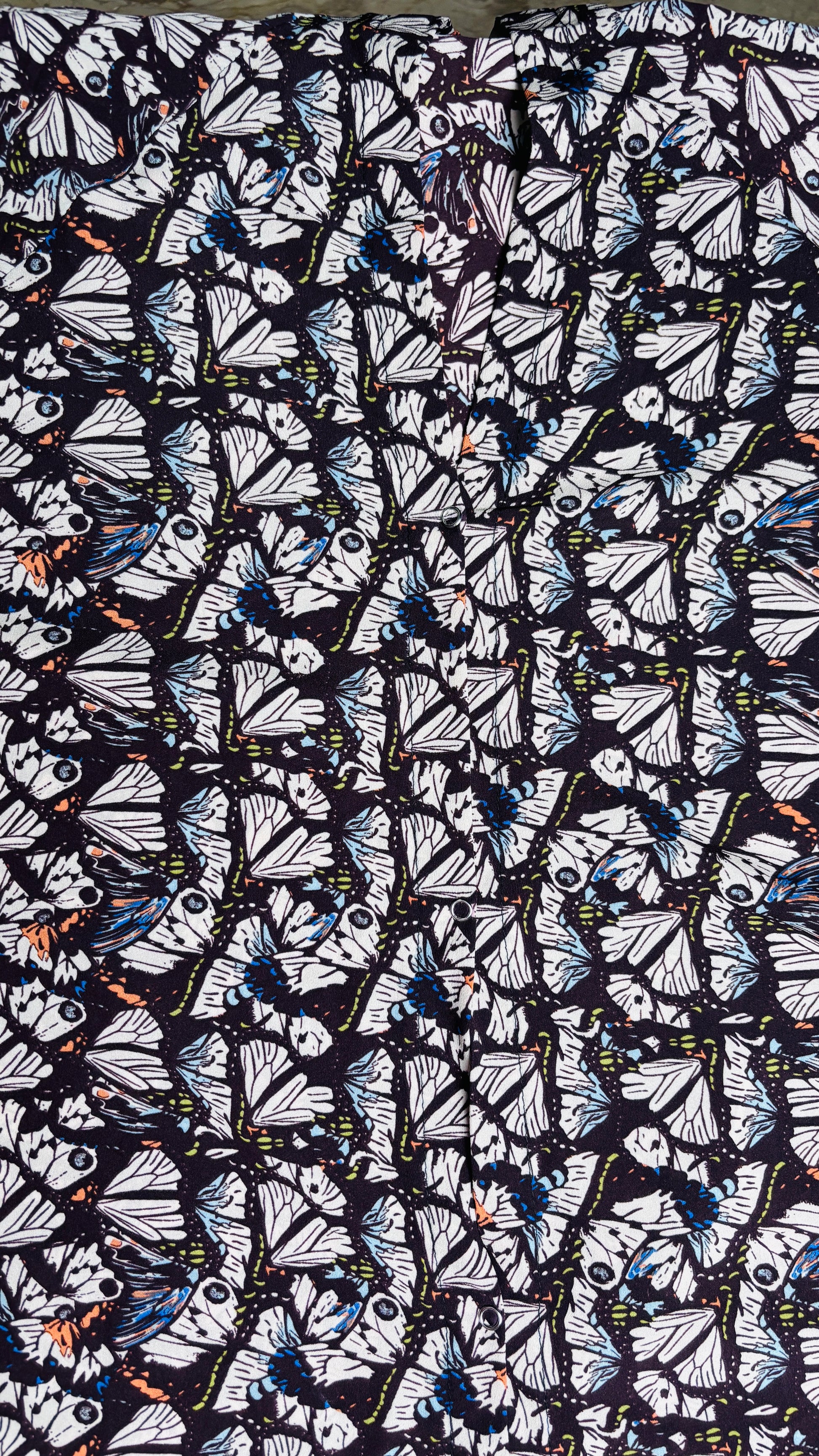 Brown Butterfly Printed Open Abaya with Pockets