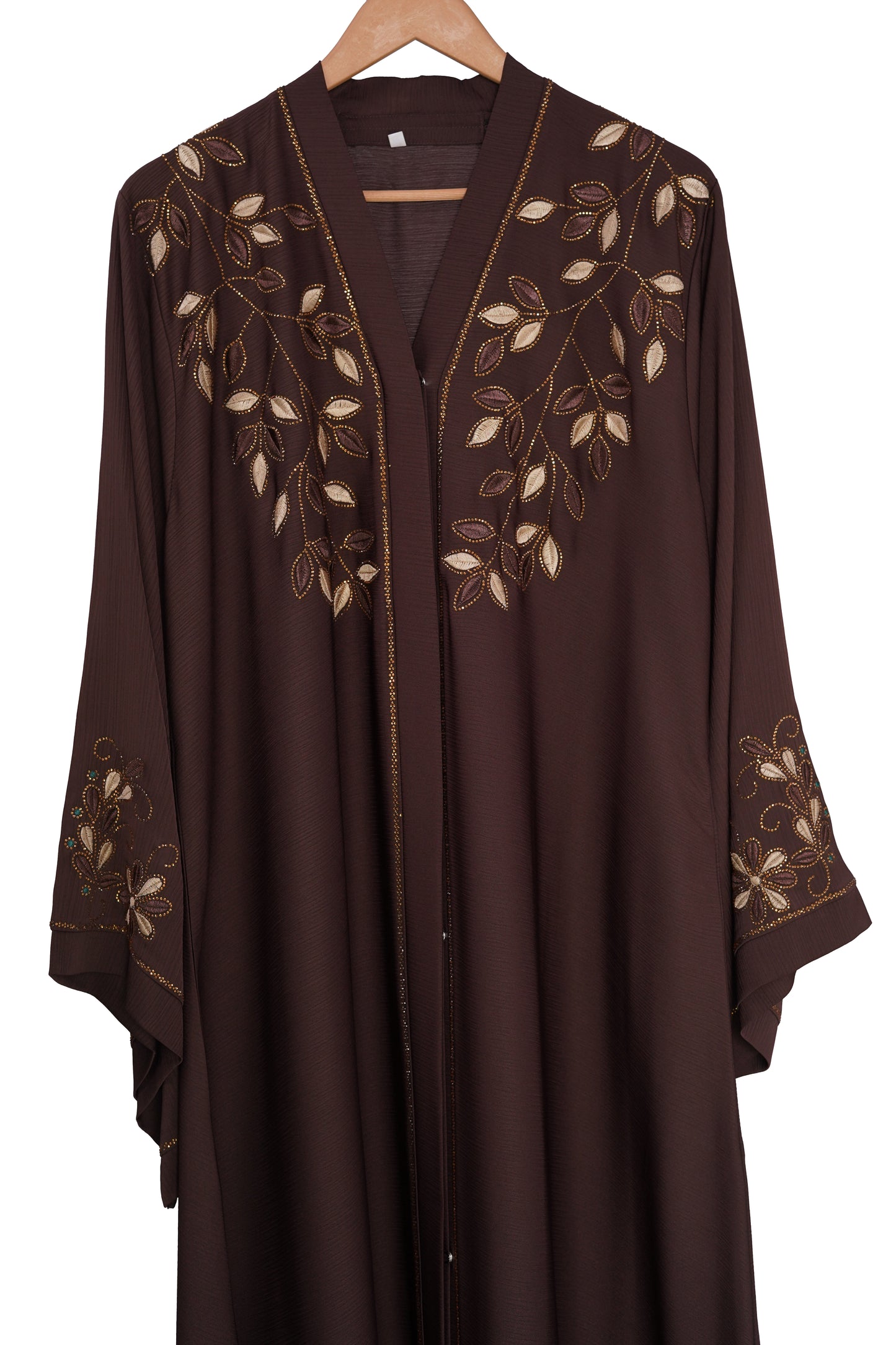 Chocolate Brown Embroidered Nida Abaya