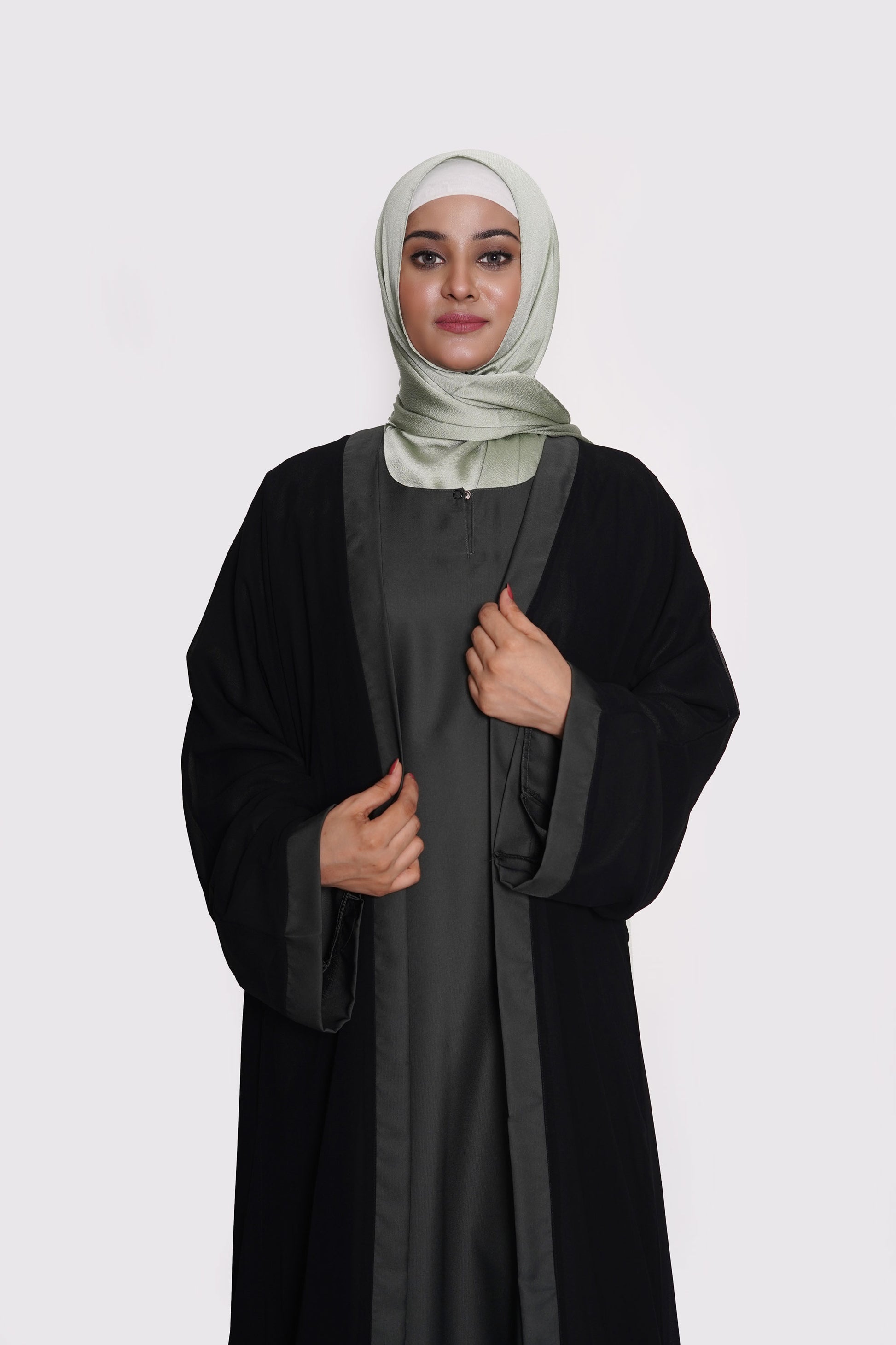 Charcoal Grey & Black Nida Georgette Abaya