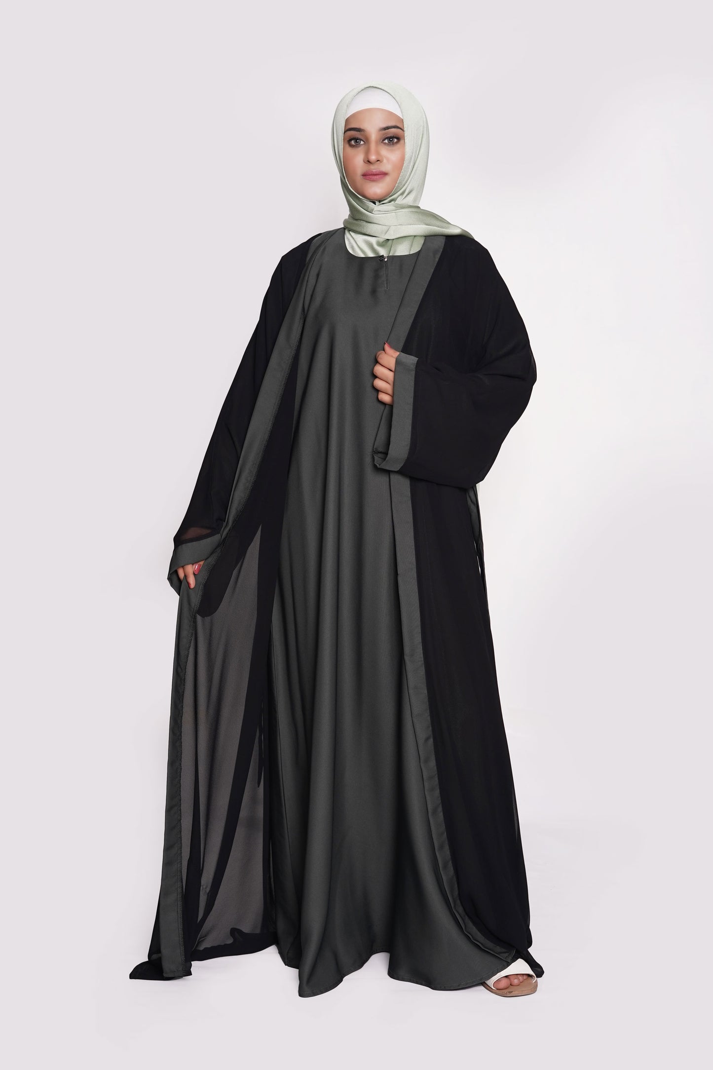 Charcoal Grey & Black Nida Georgette Abaya