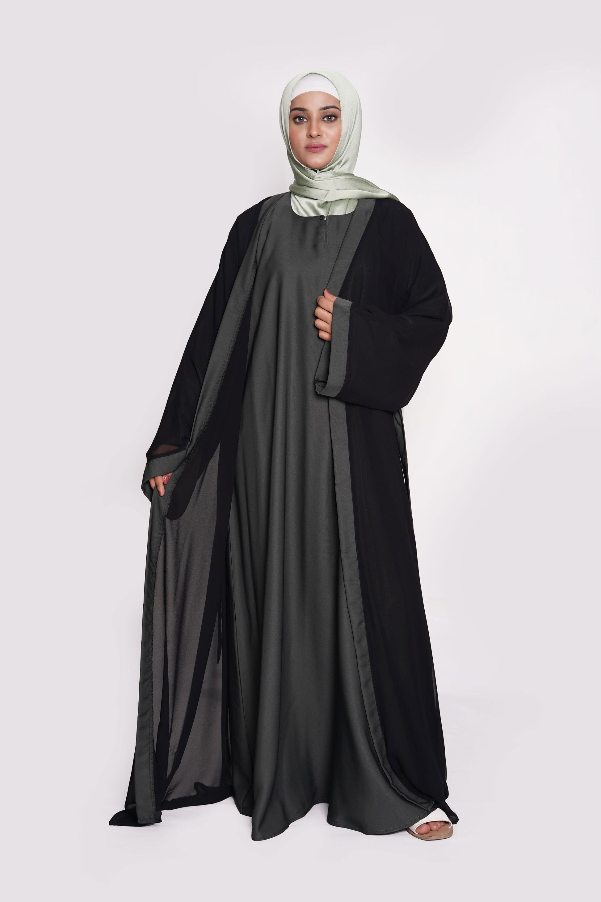 Charcoal Grey & Black Nida Georgette Abaya