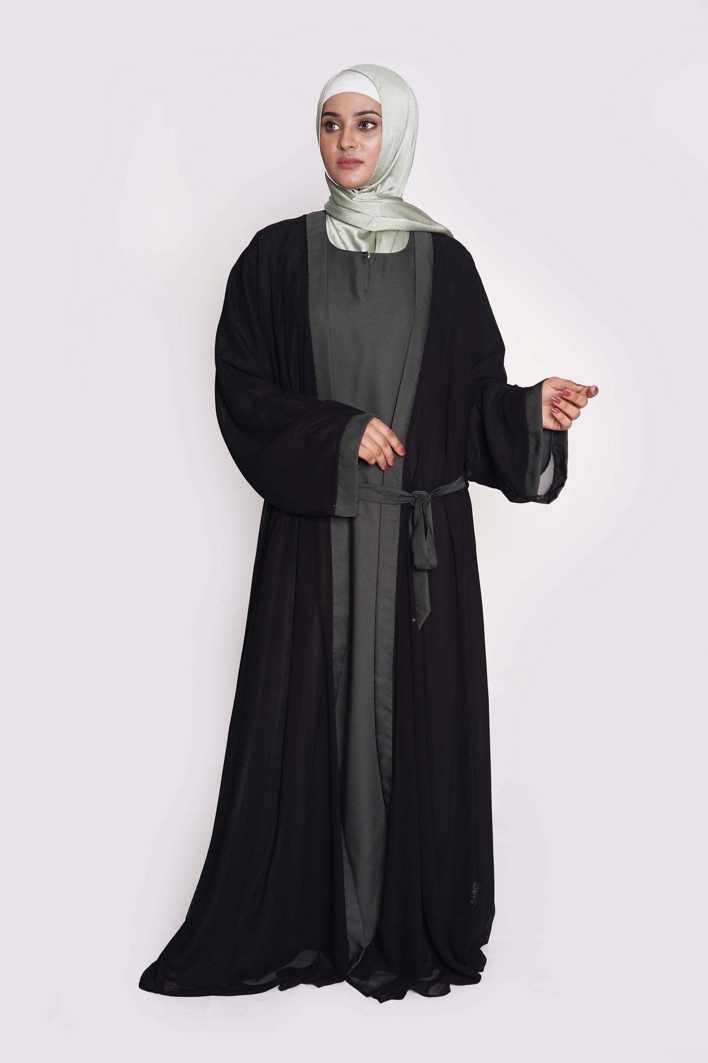 Charcoal Grey & Black Nida Georgette Abaya