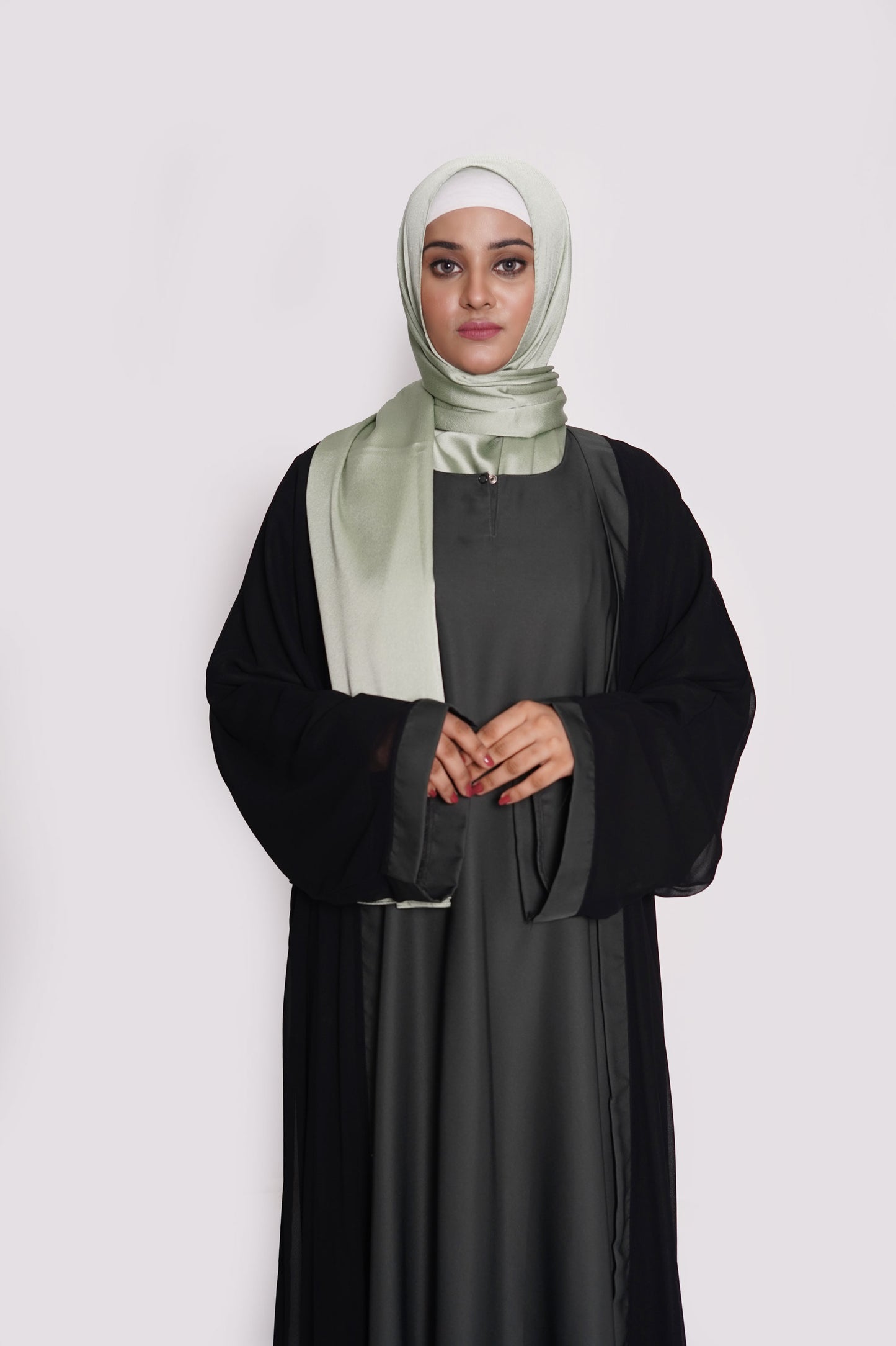 Charcoal Grey & Black Nida Georgette Abaya