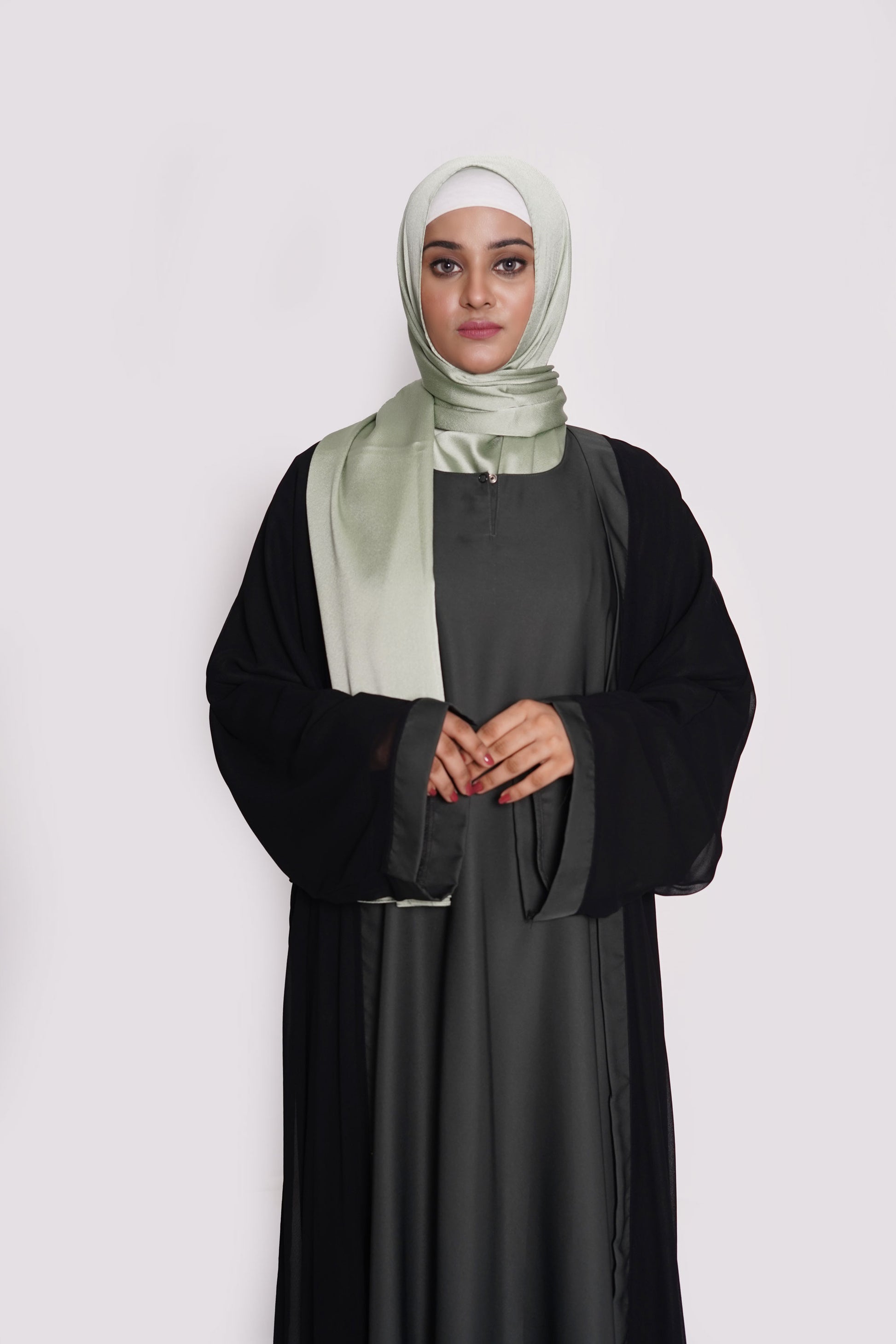 Charcoal Grey & Black Nida Georgette Abaya