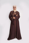 Chocolate Brown Embroidered Nida Abaya