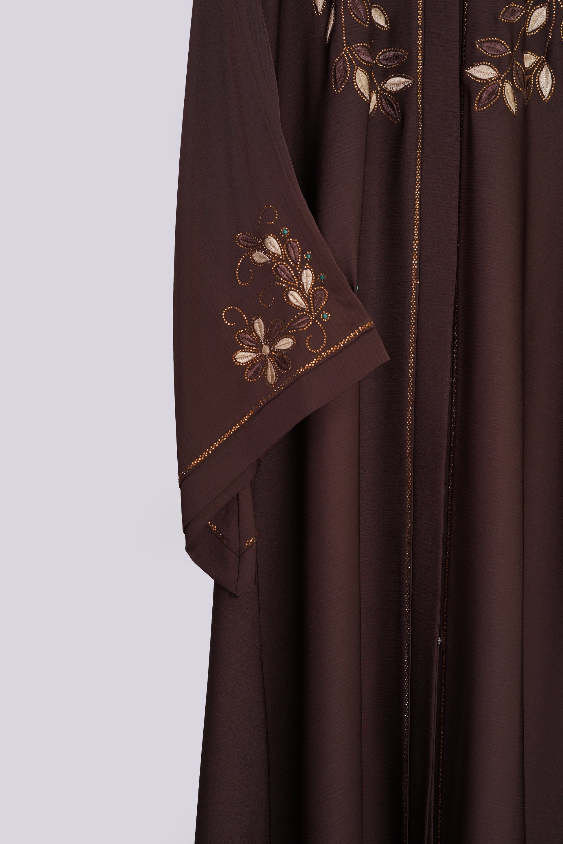 Chocolate Brown Embroidered Nida Abaya