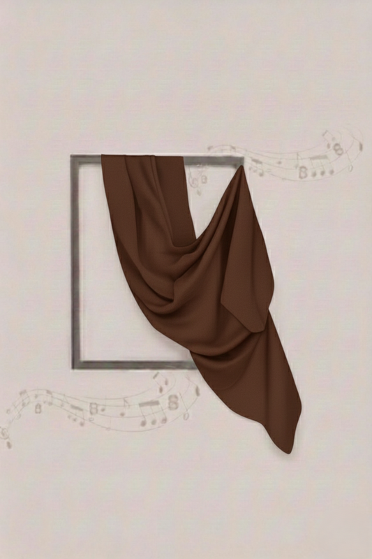 Brown fabric draped over a rectangular frame on a light background