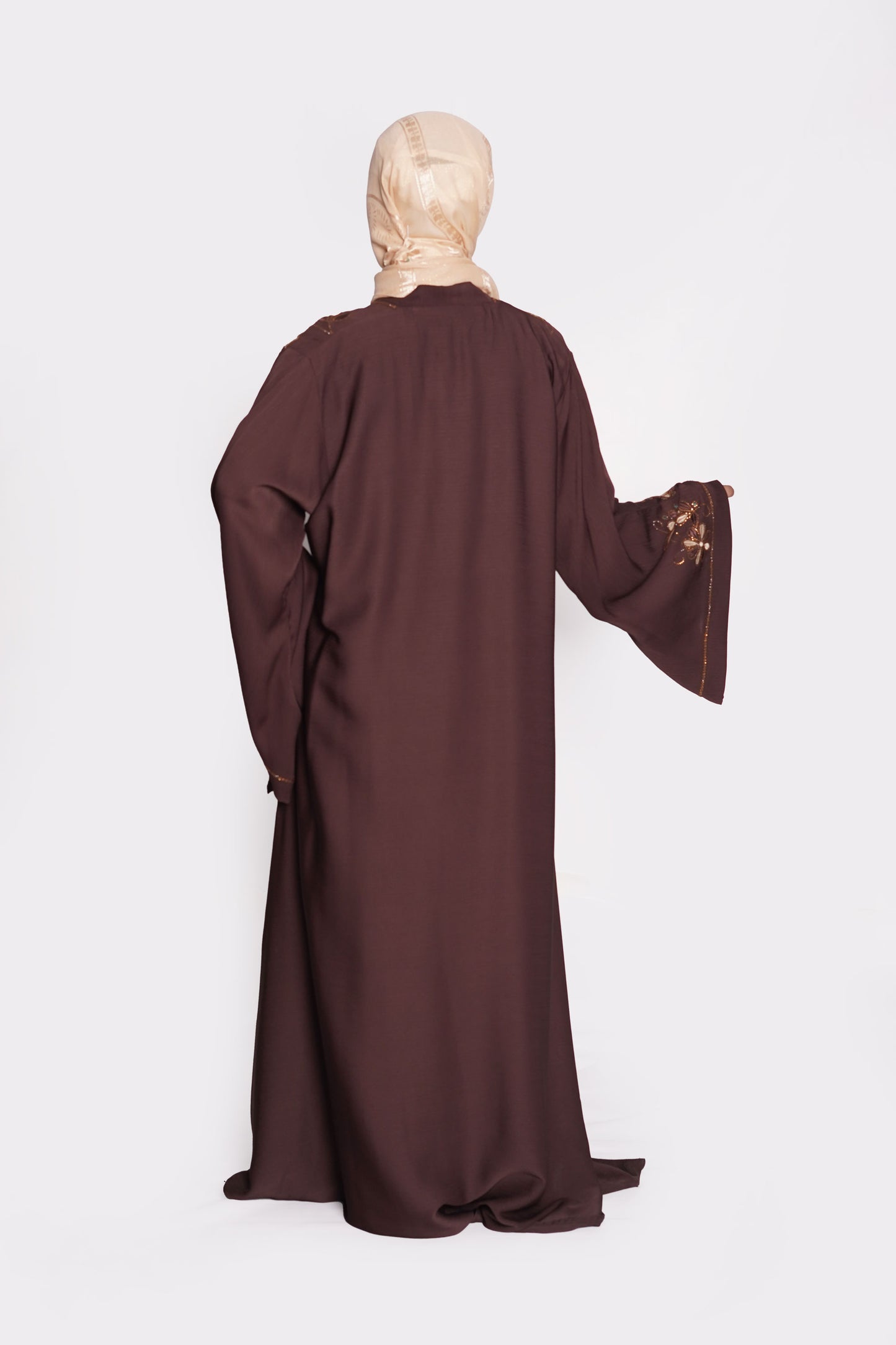Chocolate Brown Embroidered Nida Abaya