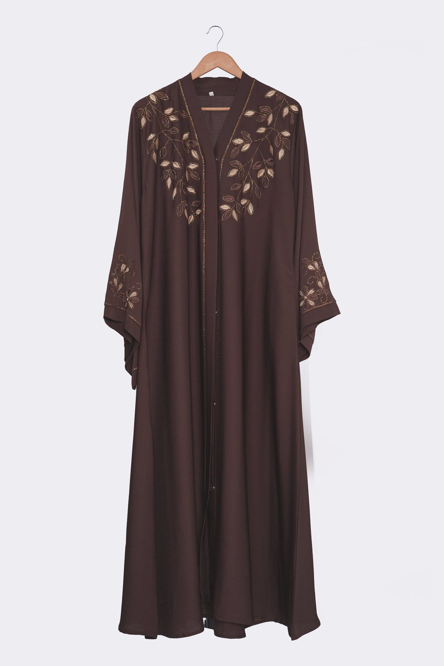 Chocolate Brown Embroidered Nida Abaya