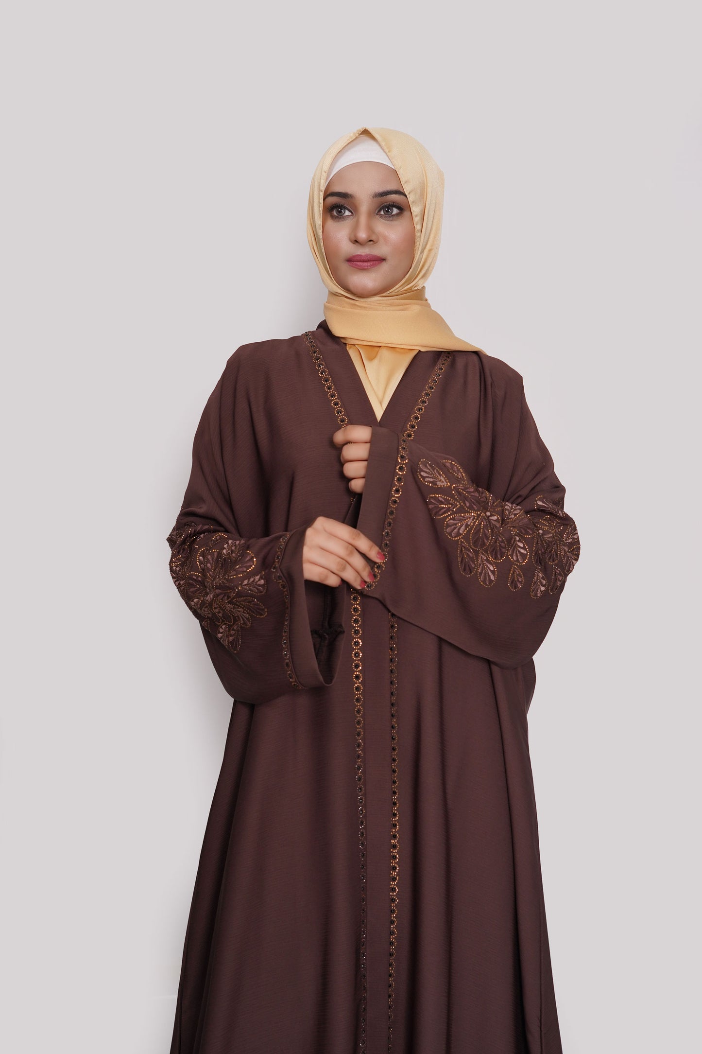 Chocolate Embroidered Zoom Abaya