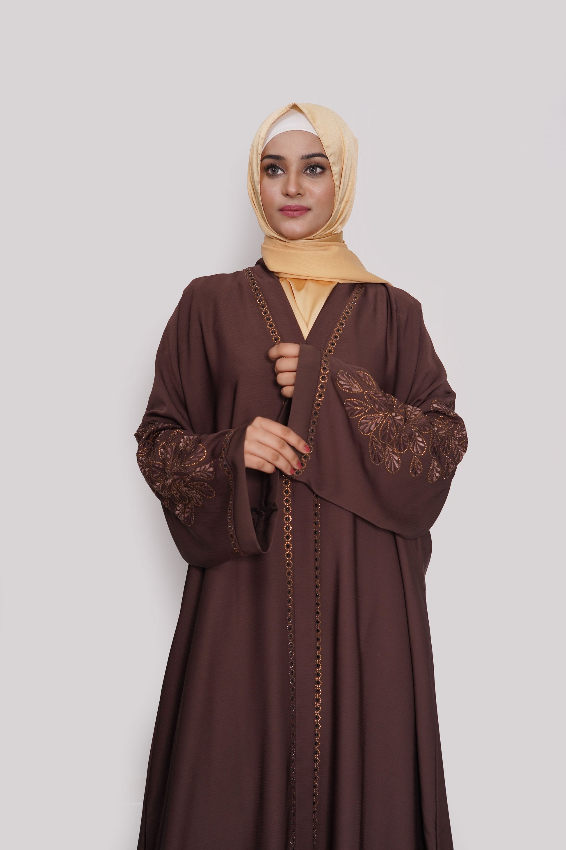 Chocolate Embroidered Zoom Abaya