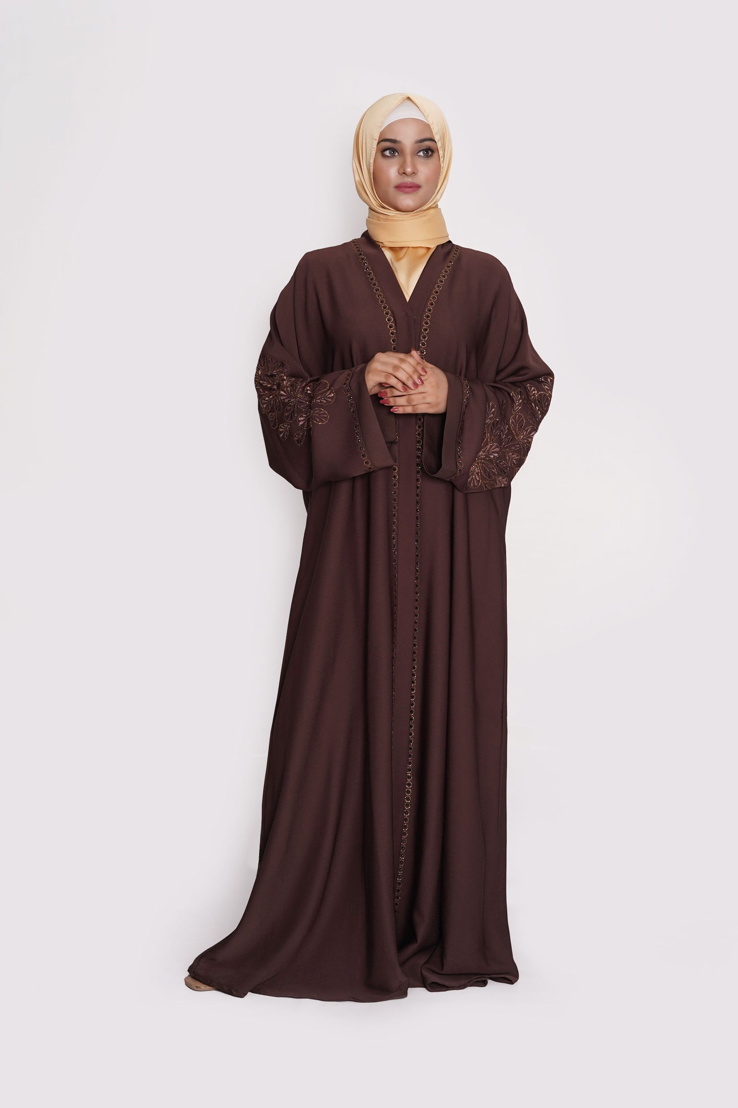 Chocolate Embroidered Zoom Abaya
