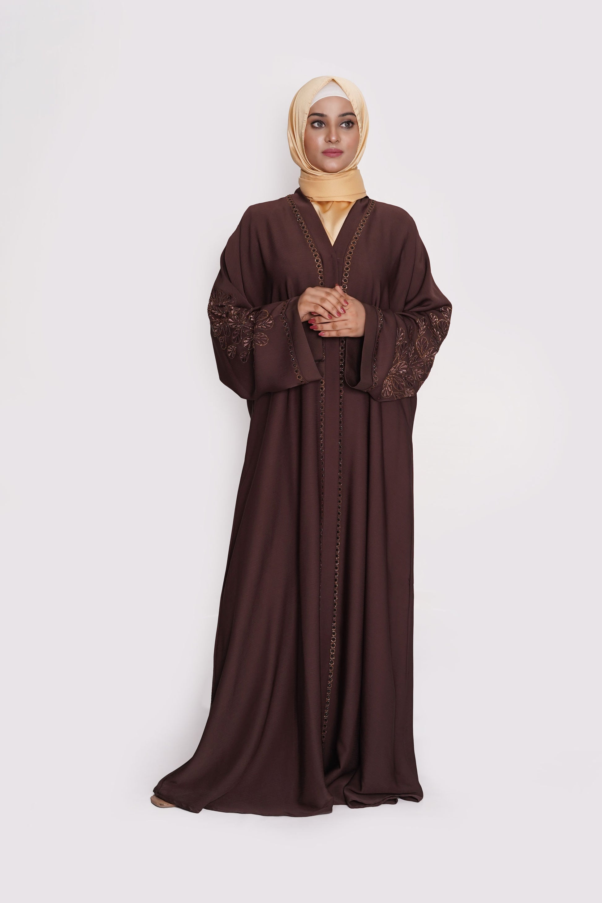 Chocolate Embroidered Zoom Abaya