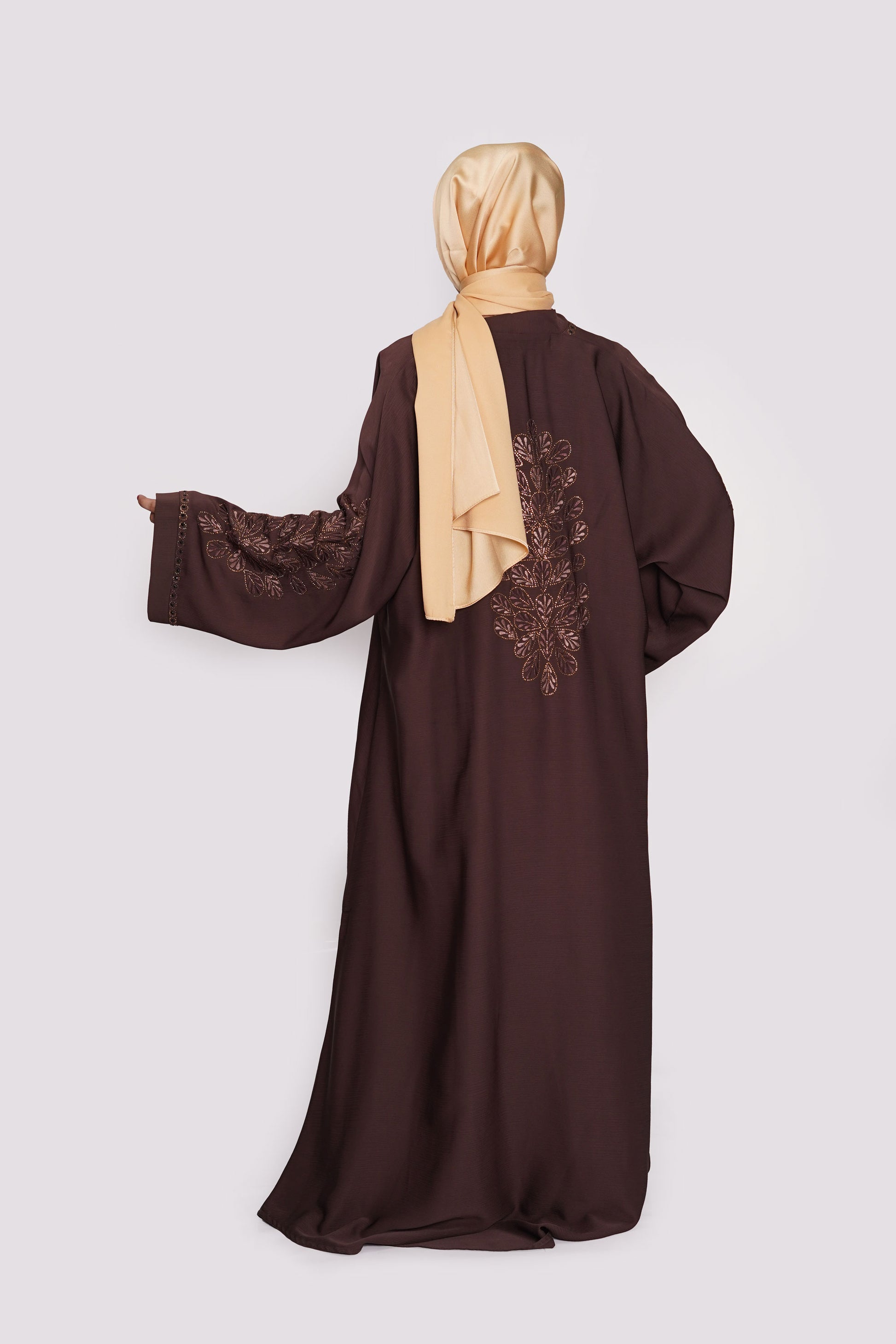 Chocolate Embroidered Zoom Abaya