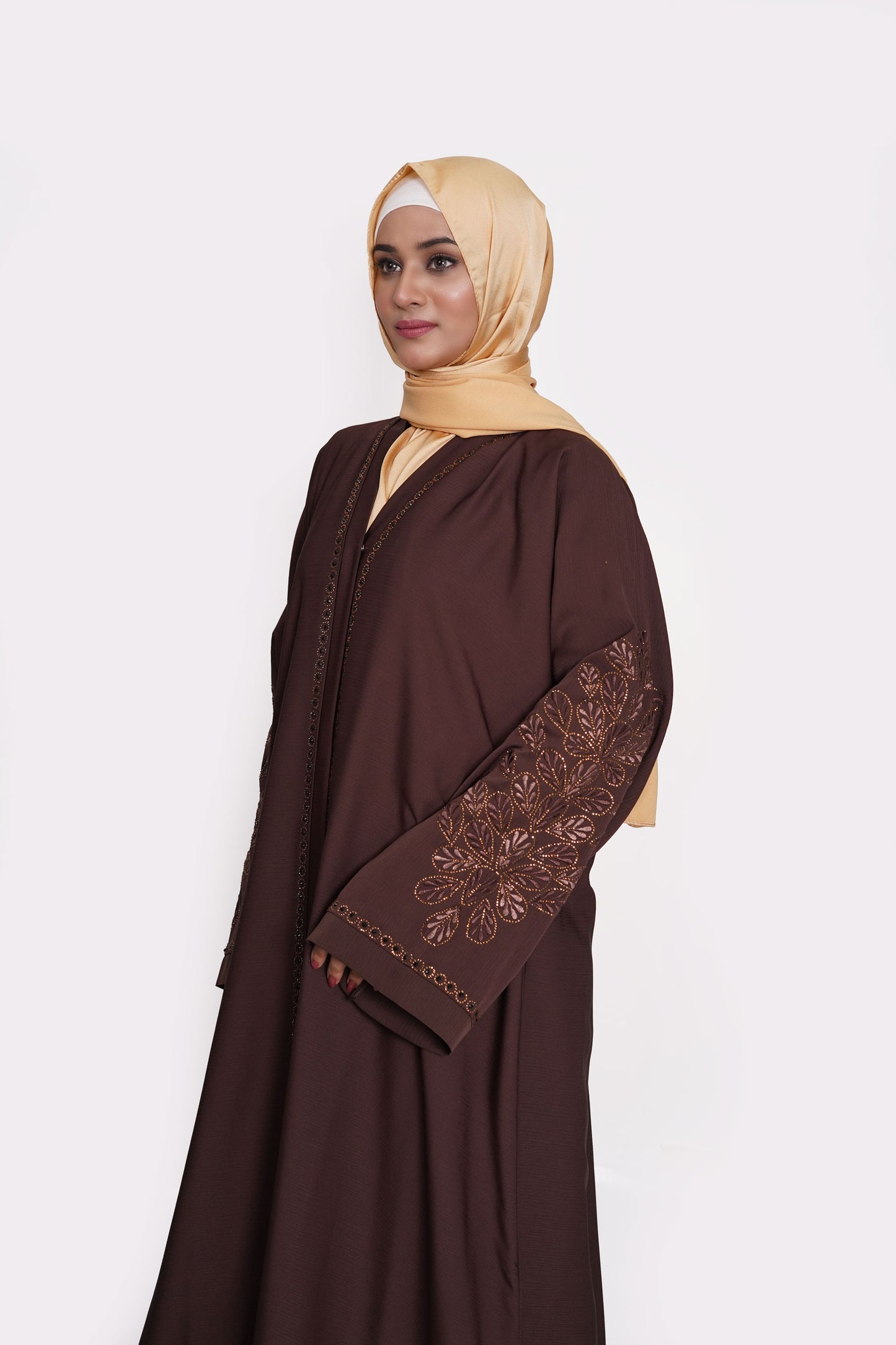 Chocolate Embroidered Zoom Abaya