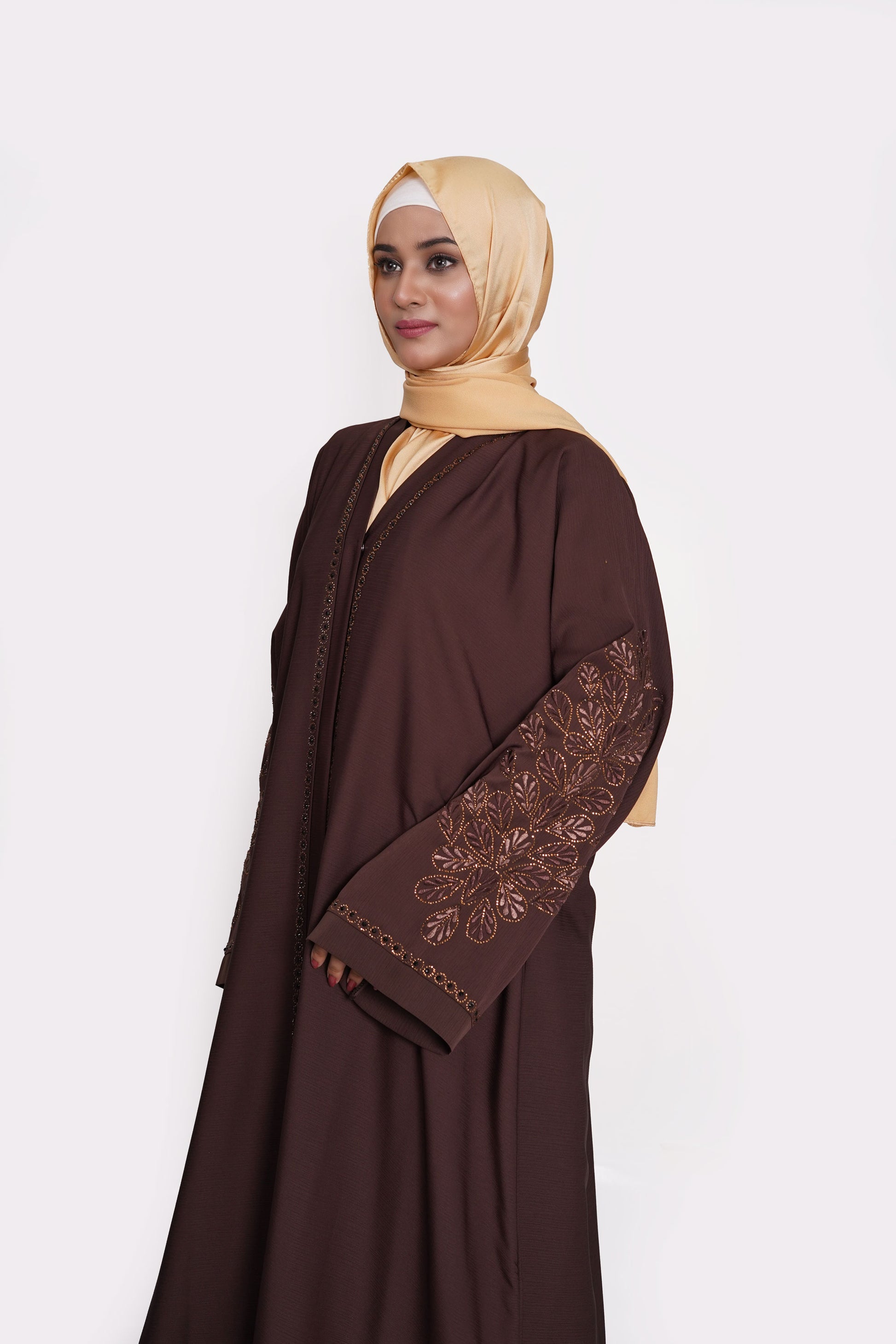 Chocolate Embroidered Zoom Abaya