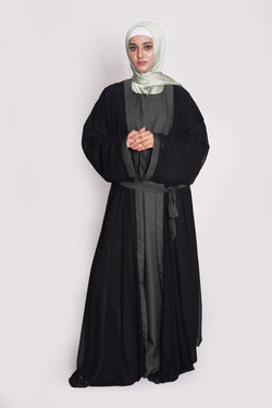 Charcoal Grey & Black Nida Georgette Abaya
