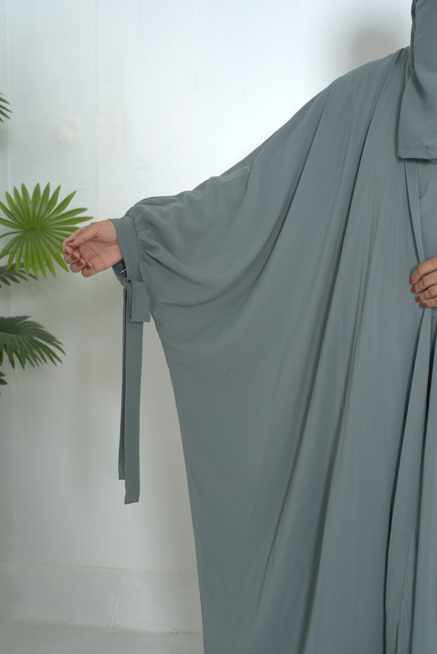 Mulaabis Sage Green Butterfly Abaya with Matching Niqab & Hijab Set